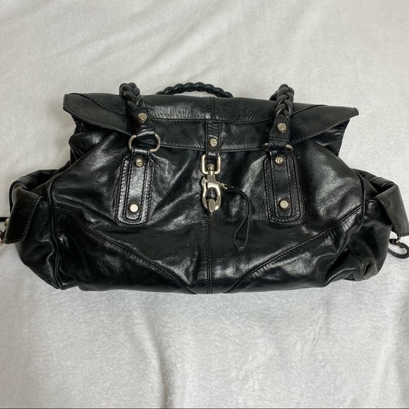 Francesco Biasia Black Leather Braded Shoulder Bag